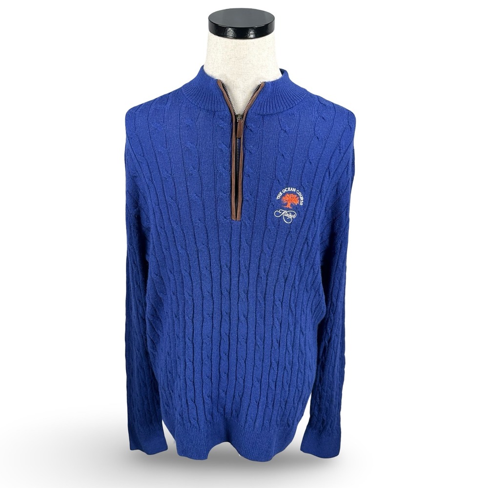 Kiawah Bobby Jones Mens XL Blue 100% Baby Alpaca 1/4 Zip Golf Sweater Cable Knit